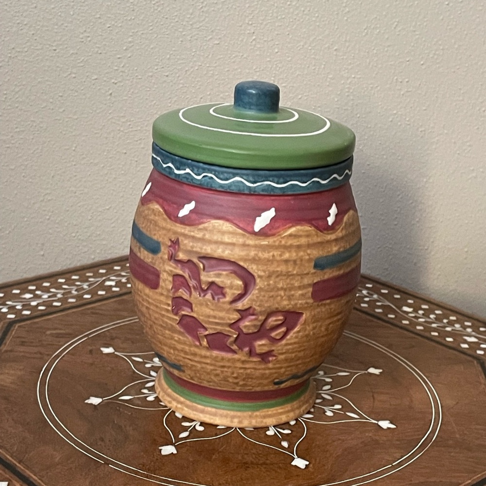 Southwestern Pottery Ceramic Canister Lizard Multicolored WMG ‘05